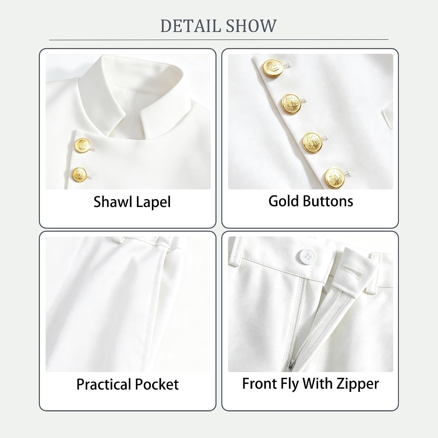 Boys Formal Suit Set Slim Fit Mandarin Collar Tuxedo for Kids Outfit
