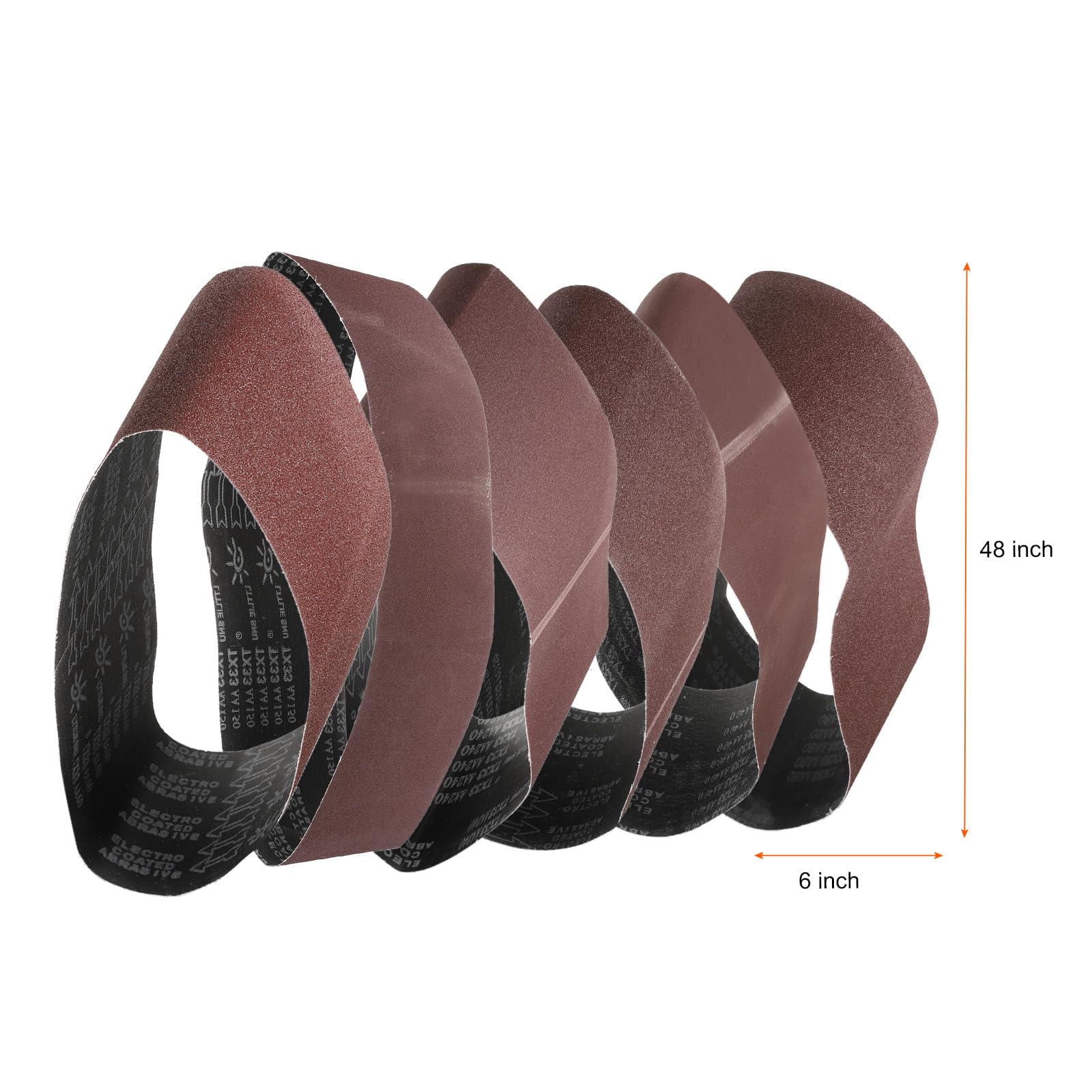 QUARKZMAN 6 Piezas Bandas Lijado 6 X 48" 1 Pieza Cada Grano 60/80/120/150/240/400 Óxido Aluminio Papel Lija Para Lijadora Banda Cerámica Para Metal Trabajo En Madera Reparación Automotriz