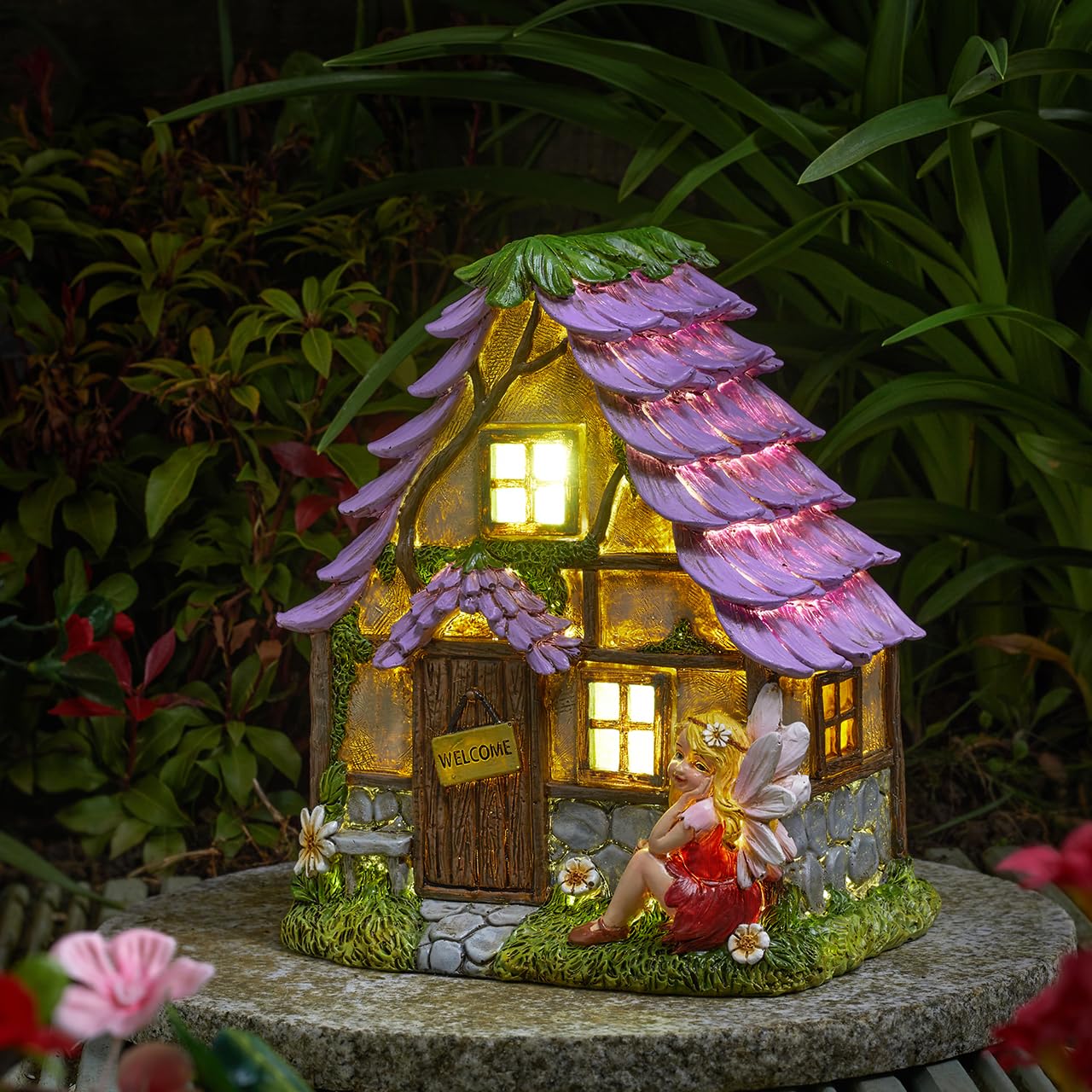 mysmartbuy - Solar Powered Fairy House - LED Garden Ornament - Multi