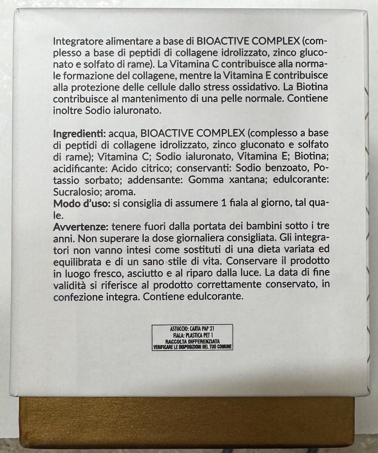 Collagen Bioactive Complex - Péptidos de colágeno hidrolizados de alta biodisponibilidad con vitamina C - Ayuda a mantener la piel elástica - 20 ampollas de 25 ml