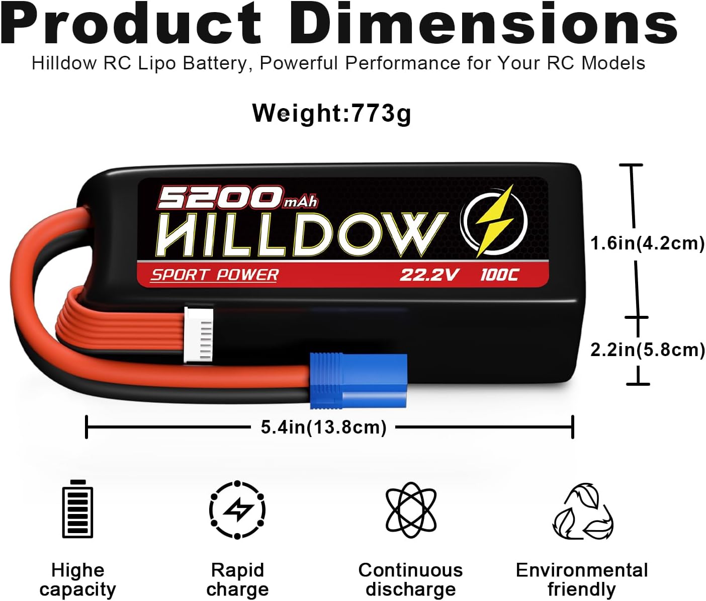 22.2V 6S Lipo Battery 100C 5200mAh Soft Case RC Battery with EC5 Plug for RC Car Truck RC Boat RC Airplane Helicopter Quadcopter - Image 4