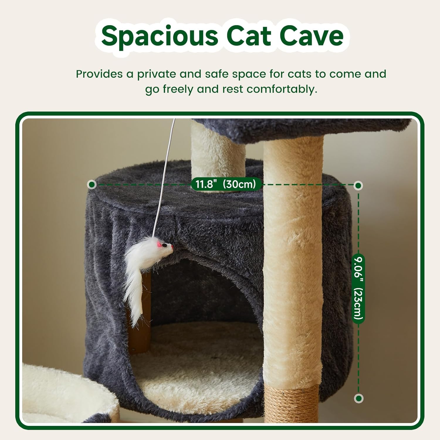 Cat Tree Tower with Scratching Posts, Condo, Perch, Hanging Toy, Multi-Level, Beige and Dark Gray