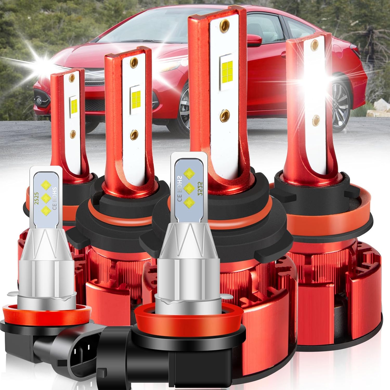 For Toyota Venza 2009-2016 Light Bulbs, 600% Brightness Hi and Lo Beam+Fog Light Bulbs, 36000LM Super Bright, 6500K Cool White, Plug-and-Play, 1:1 Size, 6PCS