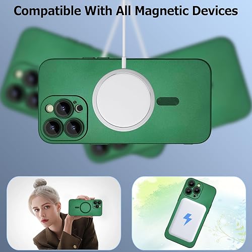 Miniatura 2 de Funda magnética para iPhone 13 Pro para mujer, diseño mate de lujo suave con brillo metálico con protector de lente de cámara, compatible con