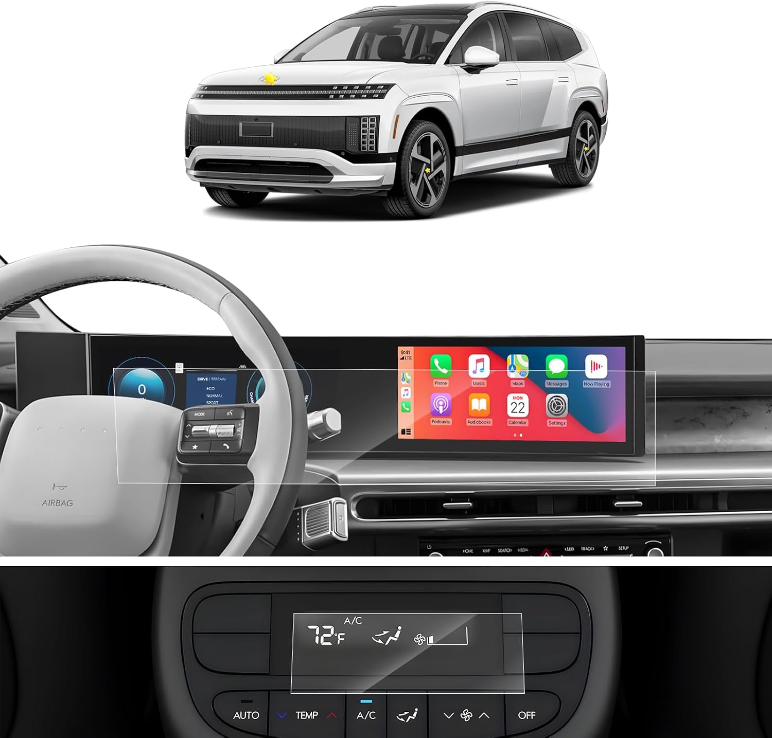 SKTU 4PCS for 2026 Hyundai Ioniq 9 Screen Protector for 2026+ Hyundai Ioniq 9 (S/SE/SEL/Limited/Calligraphy/Calligraphy Design) Navigation & Rear Air Conditioning Touchscreen Hyundai Ioniq 9 2026 Accessories [Ultra Clear, Anti-Scratch&Glare]