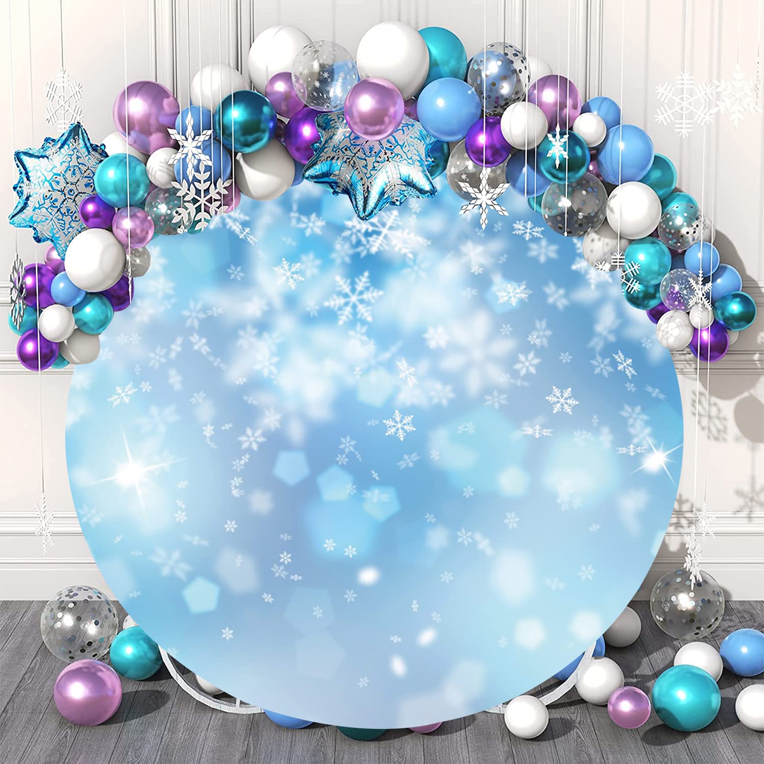 LFEEY Winter Schneeflocken Hintergrund – Rund, 2,2 M Durchmesser, Polyester – Für Foto-Shootings, Weihnachtsfeiern, Deko