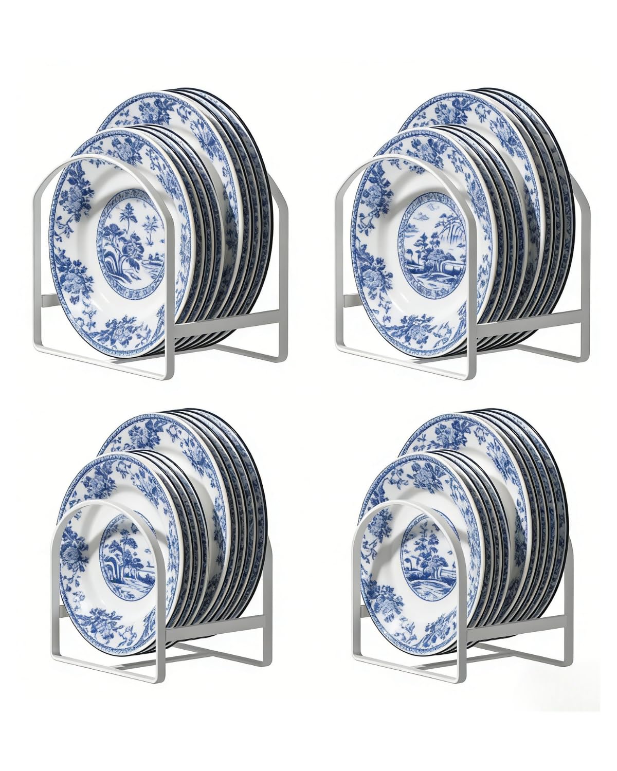 Photo 1 of **Only 3** LINFIDITE Plate Holder Organizer, 4 Pack Cabinet Space Saver Dish Rack, White