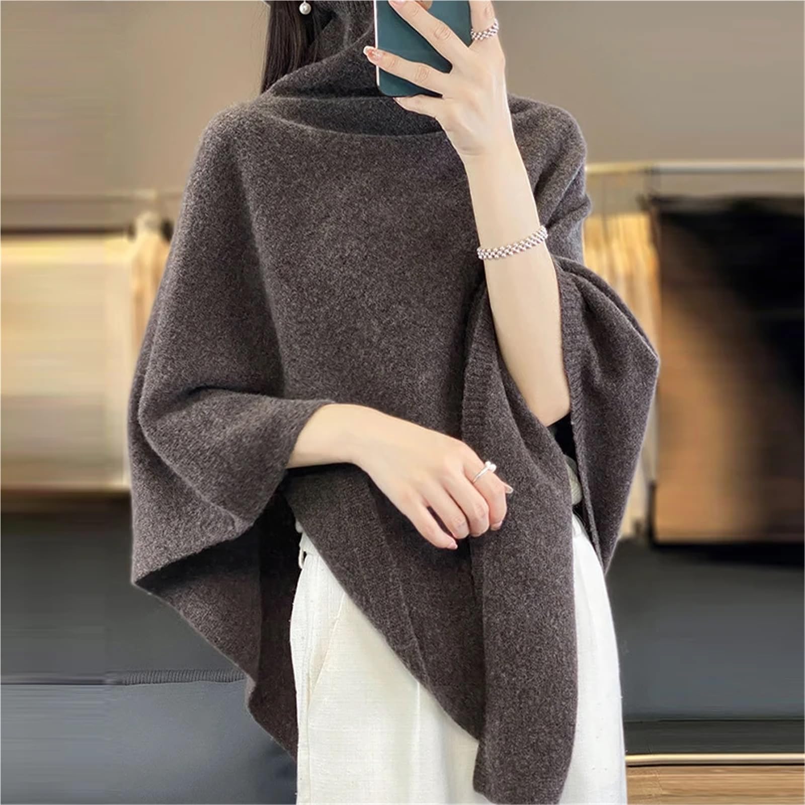 Poncho Dolcevita in Cashmere, Maglione, Scialli, Lavorato a Maglia, Mantello Irregolare, Moda, Morbido, Caldo, Lana, Ampio