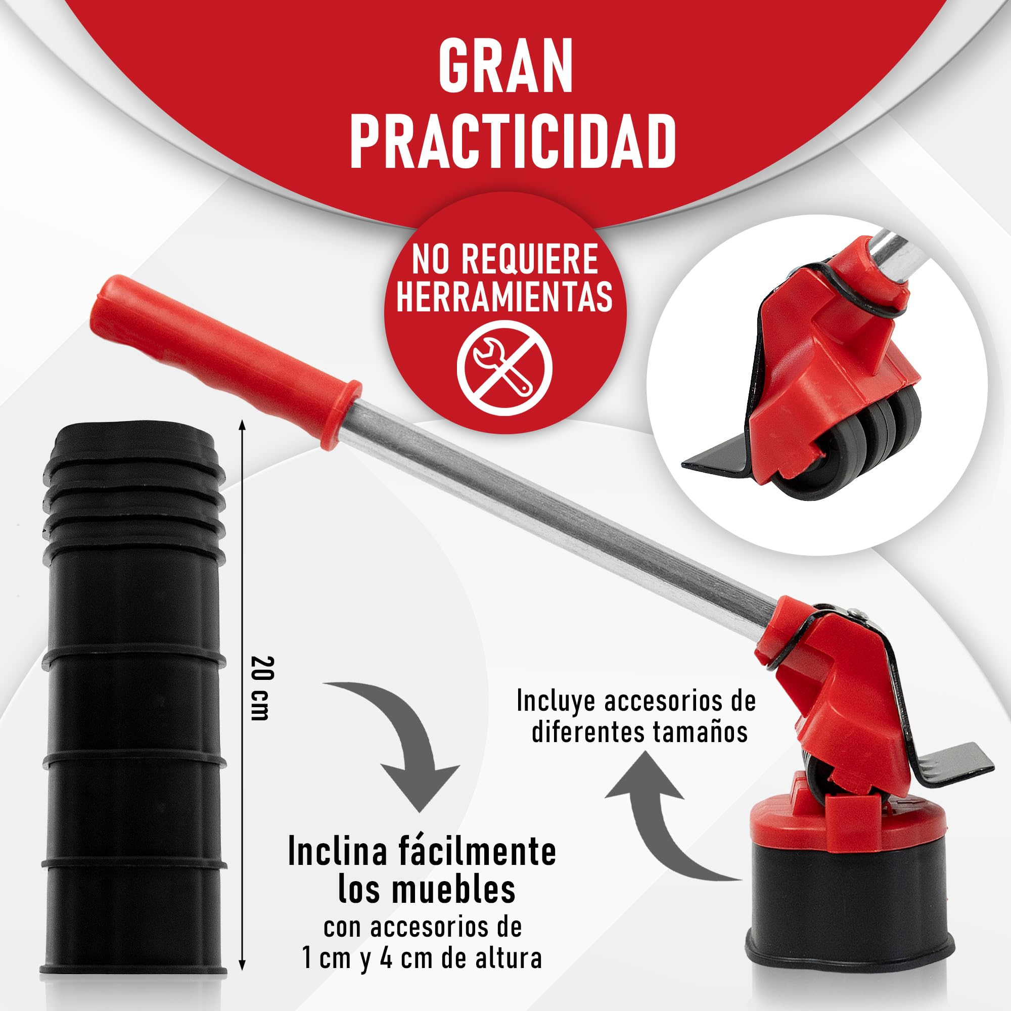 Ruedas para Mover Muebles Pesados - Elevador de Muebles hata 300 kg, Kit de Transporte con Palanca y 4 Patines deslizantes, Incluye Bolsa de Almacenamiento Gratis, Sin Esfuerzo y sin Dañar la Espalda