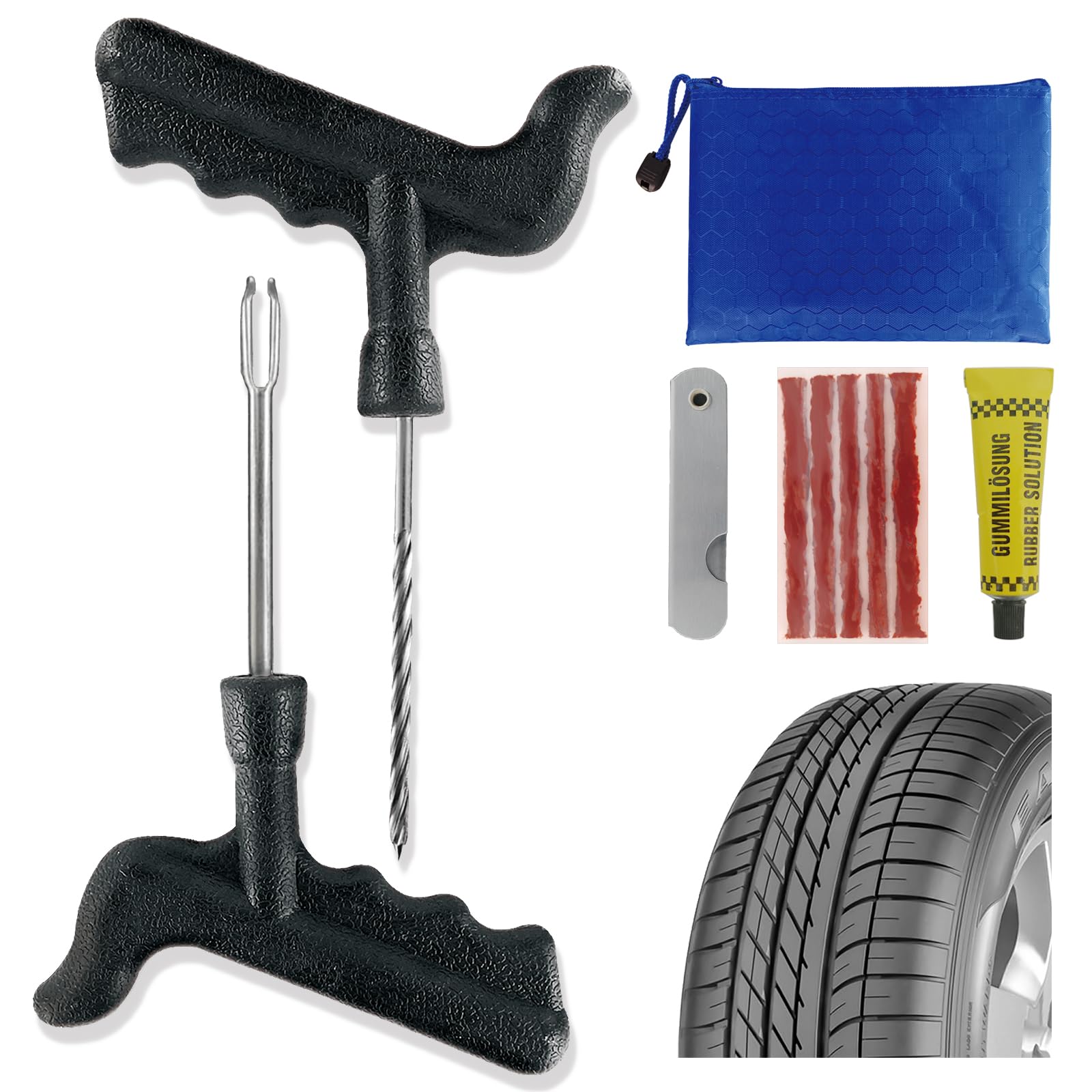 Emergency Bicycle Tire Patch Kit - 10pcs Heavy Duty Motorcycle Fix a Flat Safety Seal Tire Repair Kit