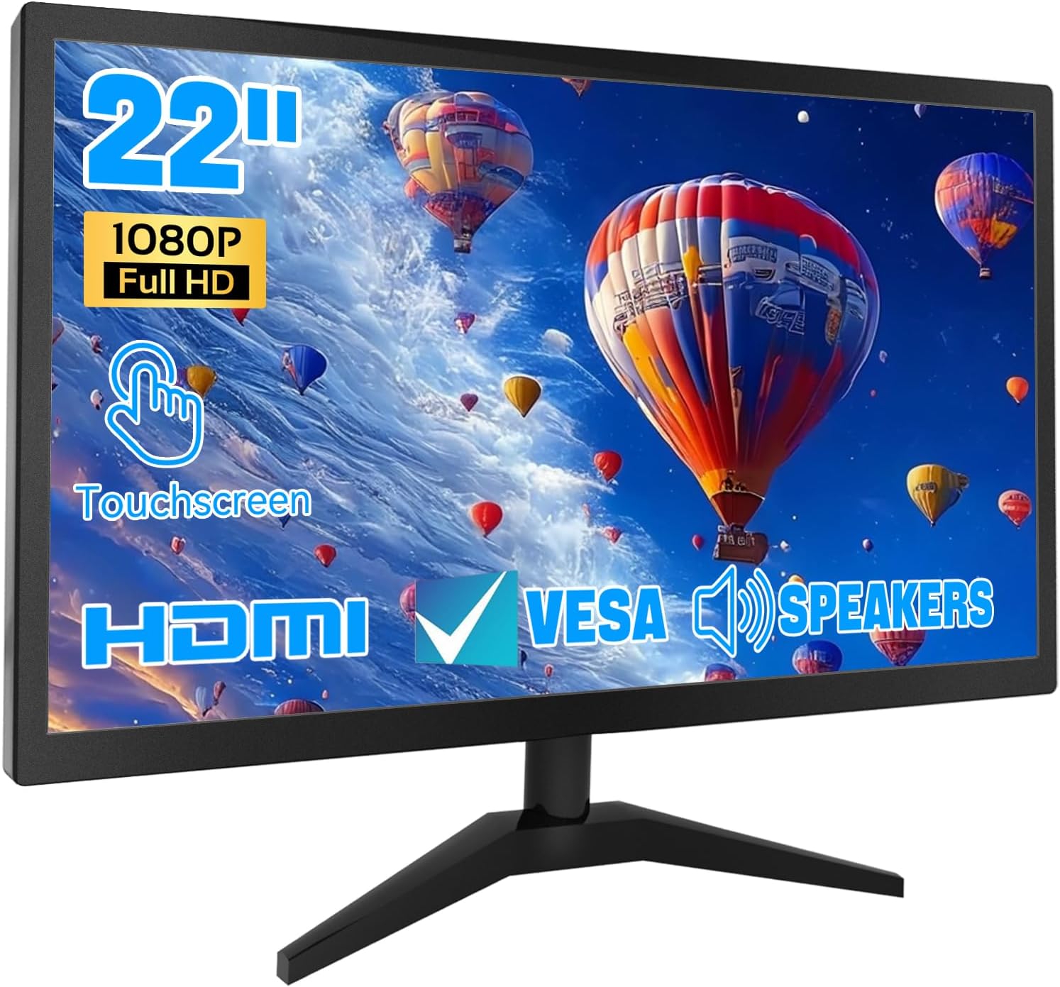 Touchscreen Monitor 22 Inch FHD 1920x1080P IPS PC Monitor, 10-Point Touch Screen Computer Display with HDMI VGA USB Ports, Built-in Speakers, VESA Mountable