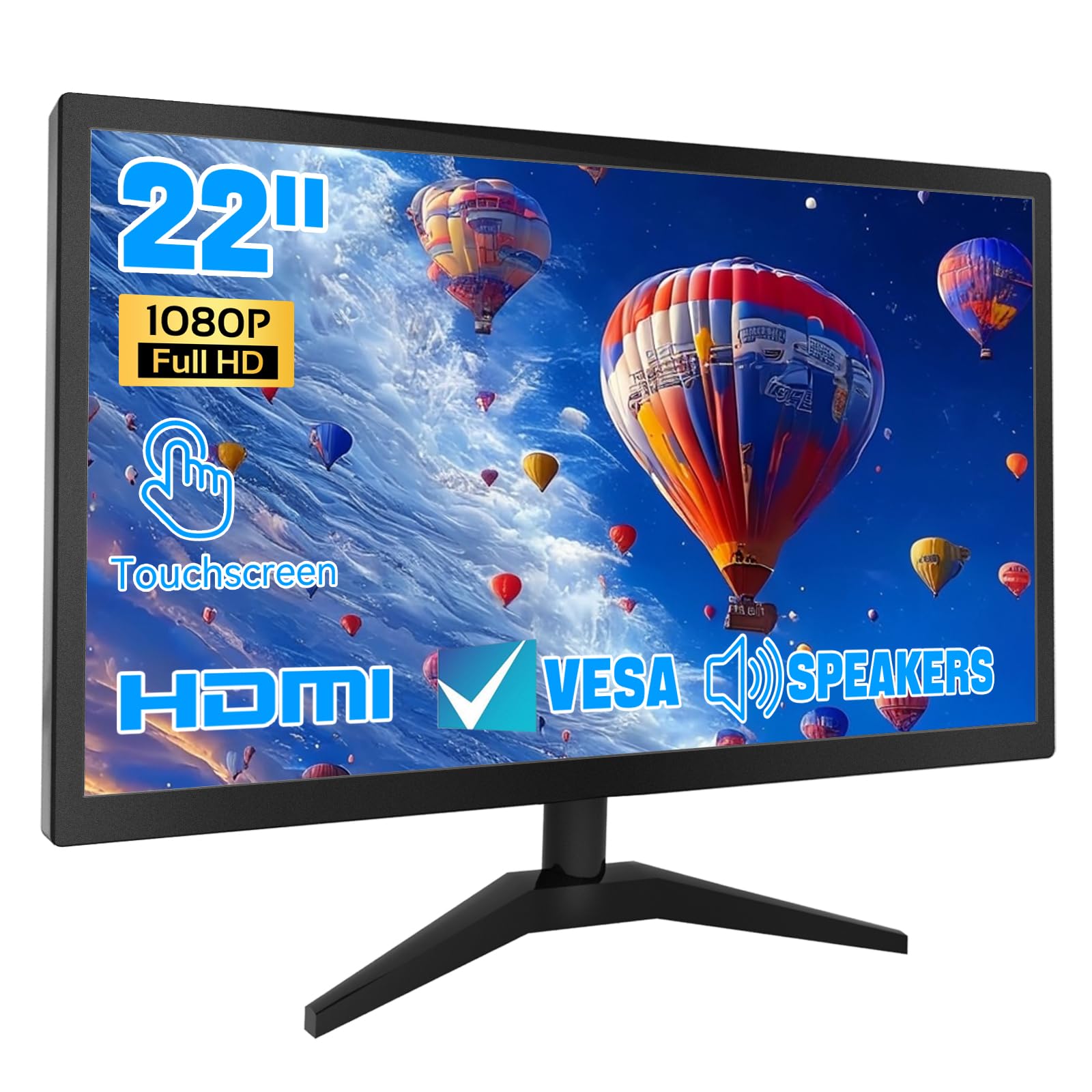 Monitor touchscreen da 22 pollici FHD 1920 x 1080P IPS PC, display touch a 10 punti con porte USB HDMI VGA, altoparlanti integrati, montaggio VESA