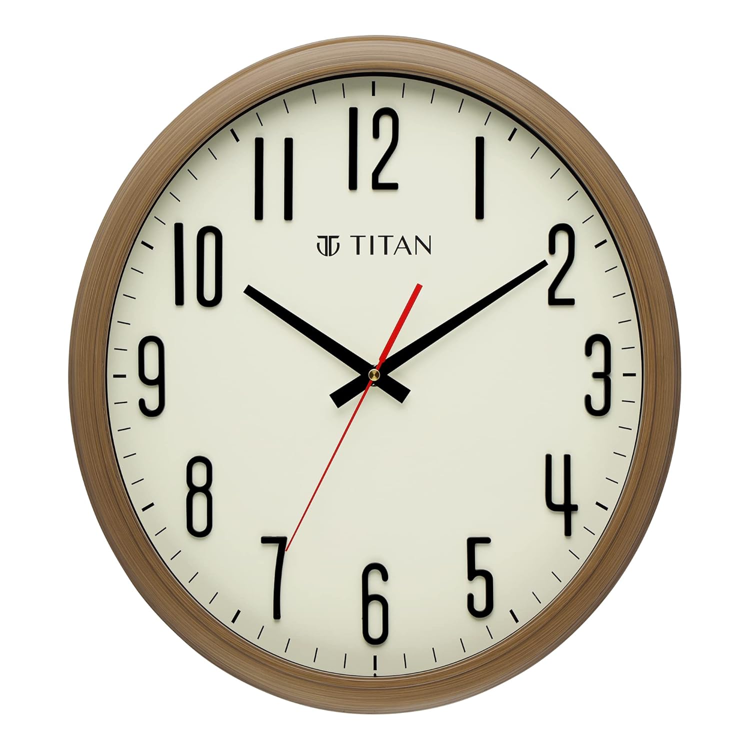 Titan Brown Wooden Texture Oval Clock with White Dial and Silent Sweep
