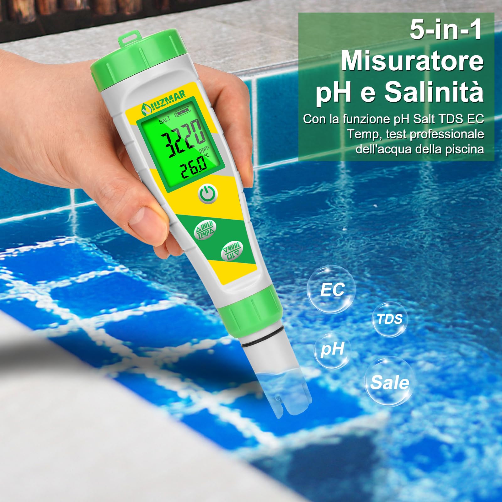 Misuratore PH 4 In 1 YINMIK - Tester Per Acqua, Piscine, Acquari E Idroponica Con Display Simultaneo - Foto 2