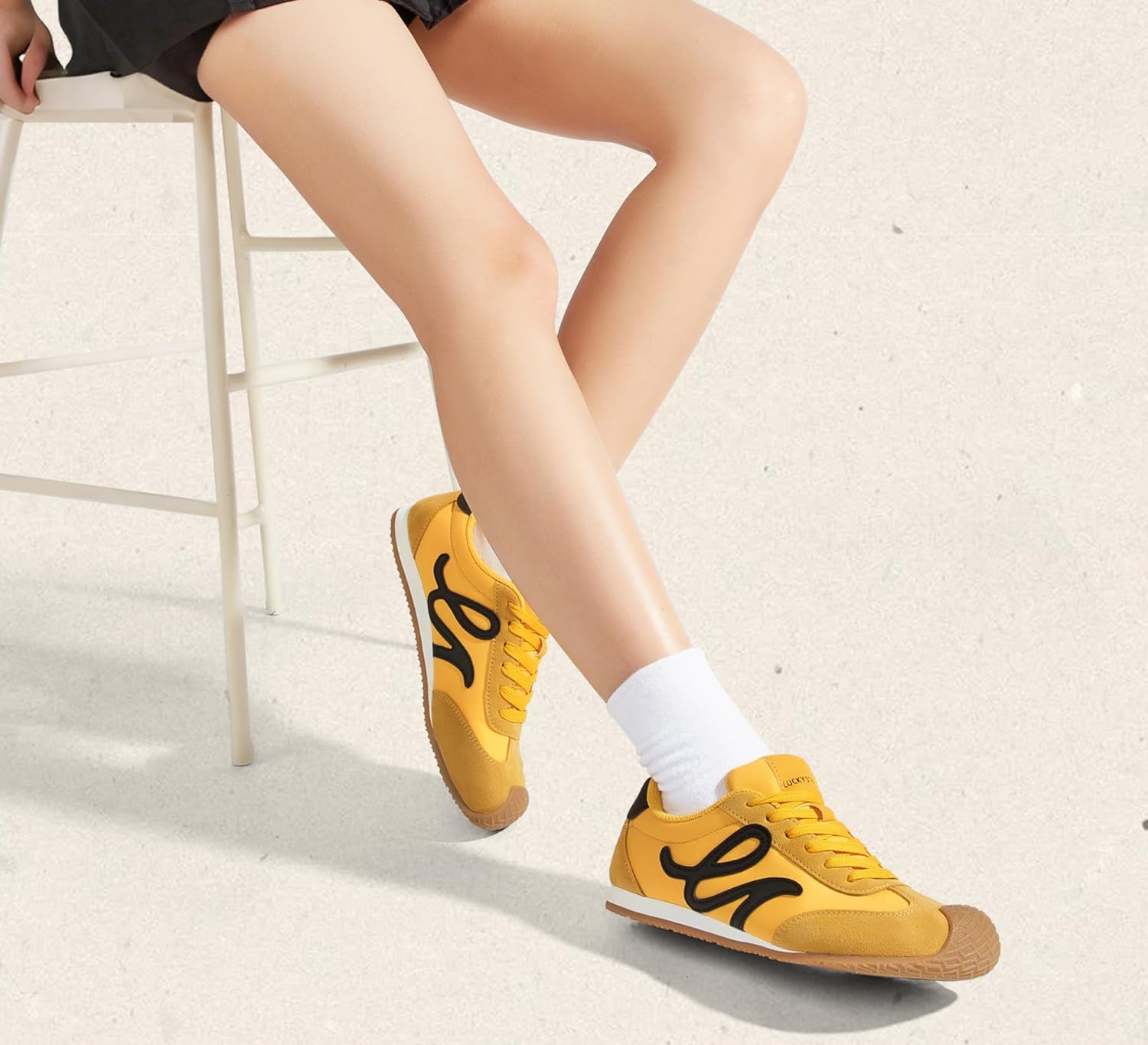 LUCKY STEP Women's Retro Tennis Fashion Sneakers Classic Casual Thin Sole Cute Comfortable Genuine Leather Trainer Ligheweight Trendy Walking Shoes