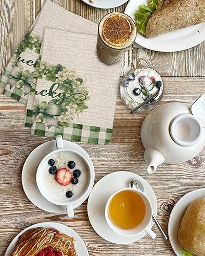 Miniatura 4 de Kitchen Towel 2 Packs Cotton Waffle Weave, Retro Check St. Patrick's Day Wreath 16 x 24 Inch Absorbent Quick Drying Dish Towels Clothes for Kitchen