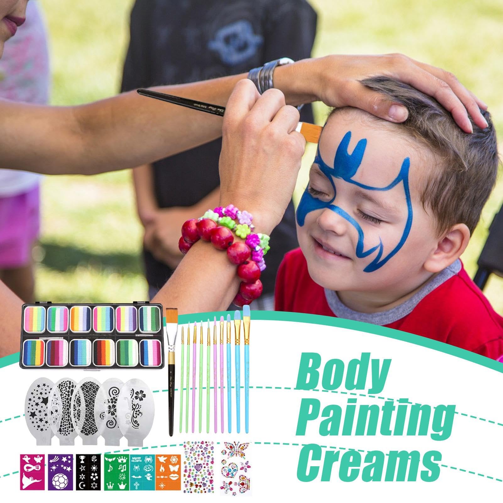 Pittura Per Il Viso Palette Di Colori Per Il Viso Lavabile | Palette da 12 Griglie Cosmetici Solubili in Acqua con Colori Vivaci per Adolescenti Studenti Bambini Adulti Cosplay Feste e