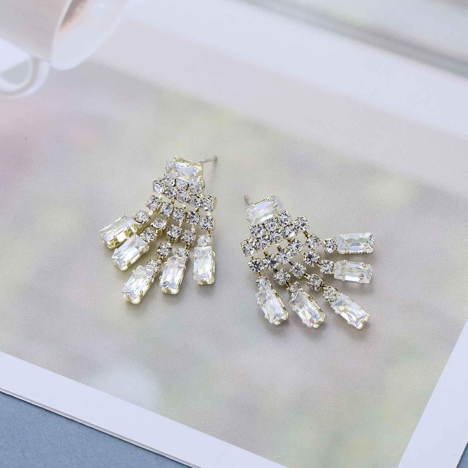 Vintage Crystal Chandelier Drop Earrings Silver Tennis Chain Earrings Long Rhinestone Tassel Earring Cz Wedding Chandelier Earring Jewelry for Women - Image 4