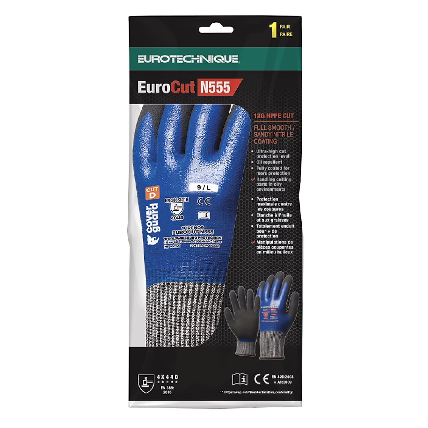 Coverguard - Gants anti coupures noir bleu en nitrile EUROCUT N555 (Pack de 5) 10 Noir / Bleu