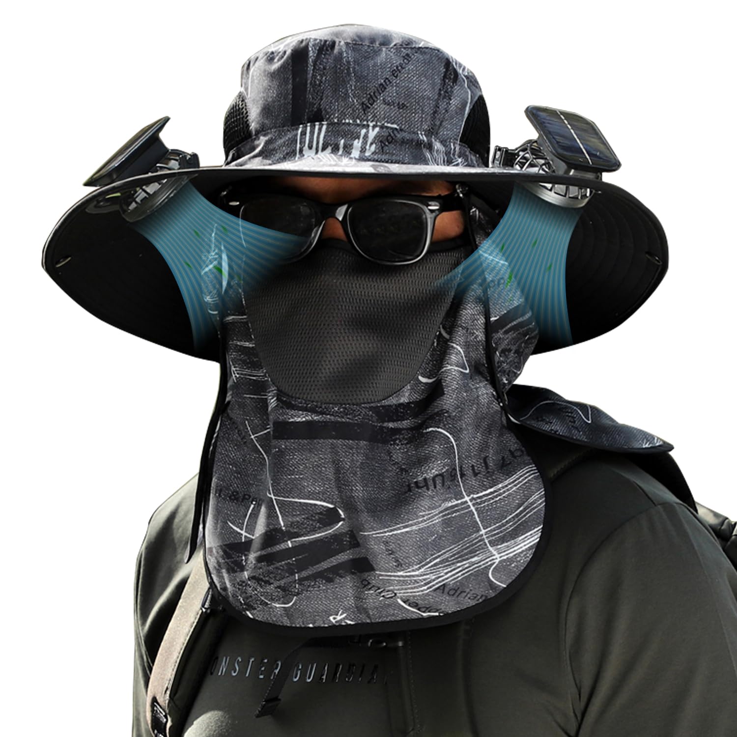 Bojianxin Solar Fan Hat Wide Brim Solar Fan Outdoor Fishing Hat 2 Solar Fan Hats for Men USB