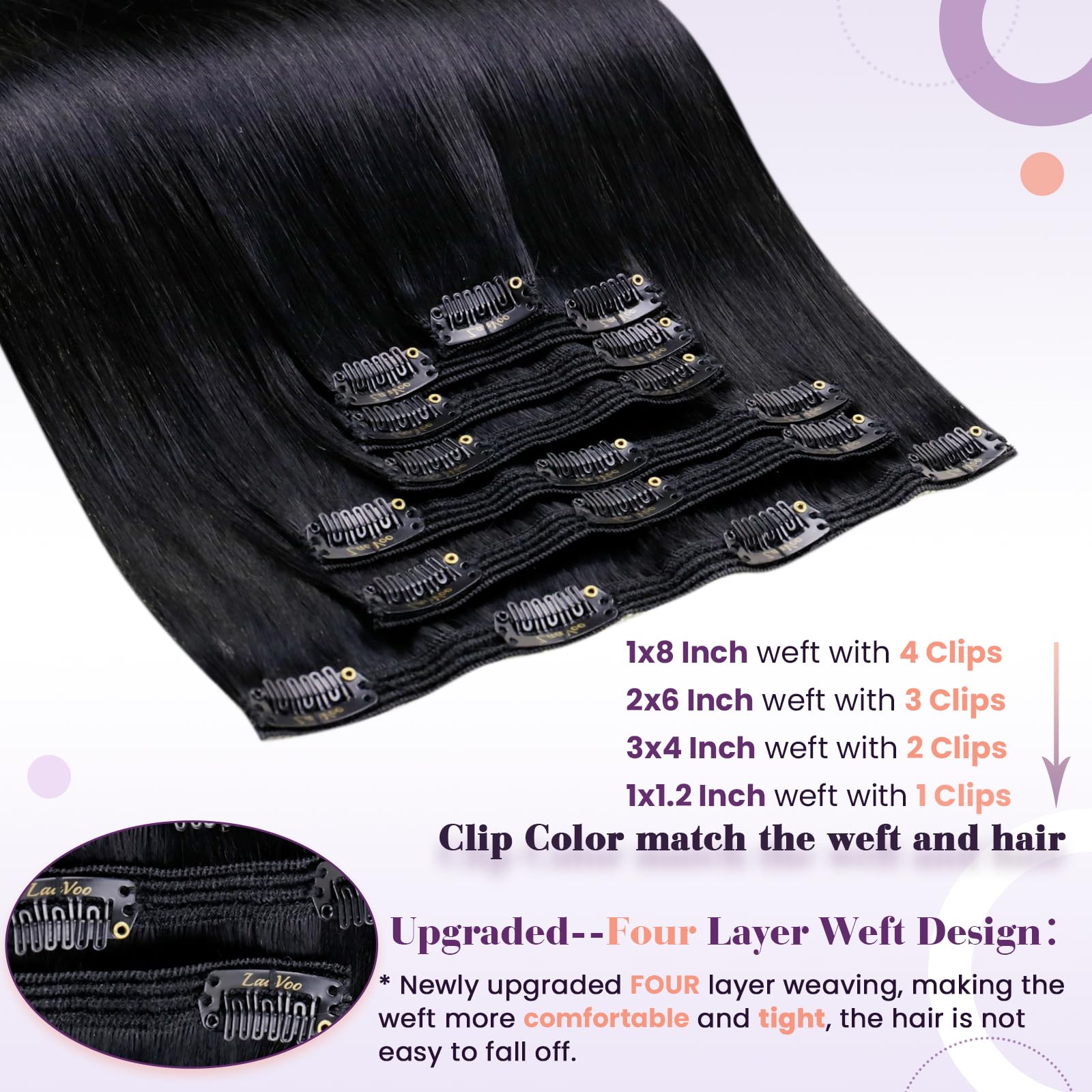 LaaVoo Black Hair Extensions Clip in 22 Inch Clip in Hair Extensions Real Human Hair Natural Black 150g 7pcs Full Head Remy Straight Hair Double Weft #1 - Image 3