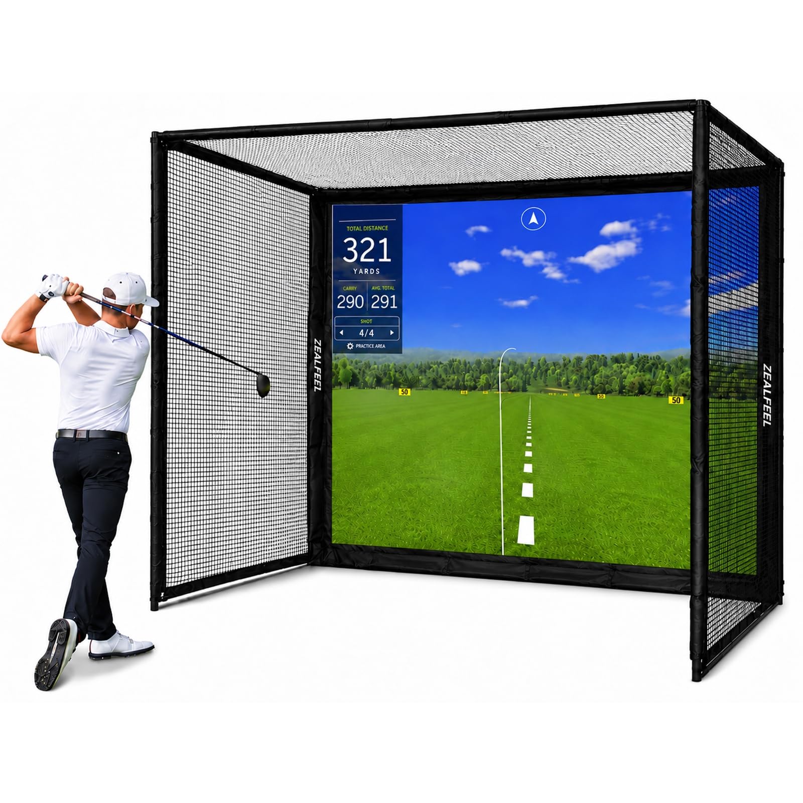 ZEALFEEL Golf Simulator Enclosure, 10 x 8 ft/12 x 9 ft, HD Impact Screen