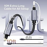 Vista 2 de Cable de audio óptico IVANKY, cable de fibra óptica Toslink de 10 pies, cable de audio óptico digital S/PDIF para barra de sonido, sistemas estéreo
