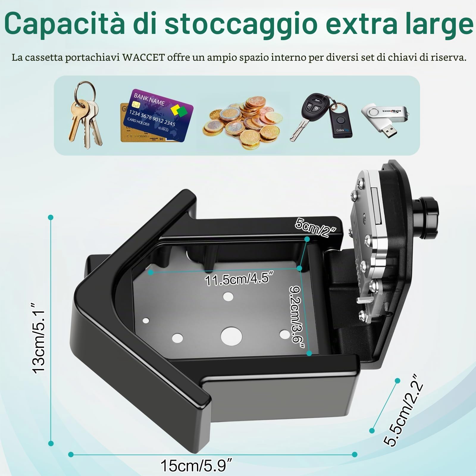 Cassaforte per Chiavi Grand Cassetta Chiavi Esterno Combinazione a 4 Cifre e Emergenza Chiave, Cassetta Sicurezza Chiavi Muro per Casa (Nero)
