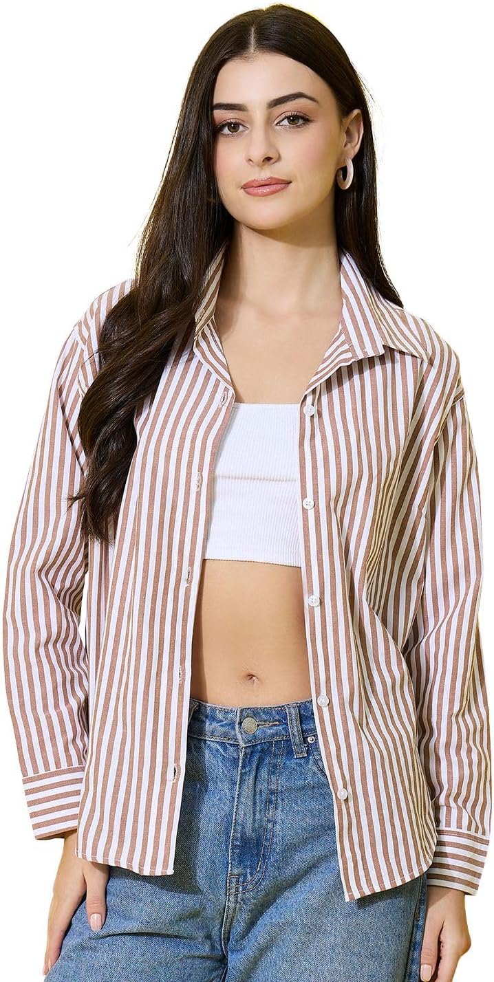 Oversized Women’s Striped Cotton Longline Sleeve Button-Down Shirt