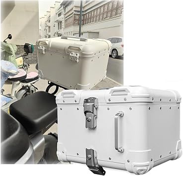 Aluminum Motorcycle Top Case 40l 45l Motorcycle Trunk Box Heavy Duty Motorcycle Tail Bag With Lock Waterproof Motorcycle Backpack With Backrest Motorcycle Helmet Bag Easy InstallationWhite,40l
