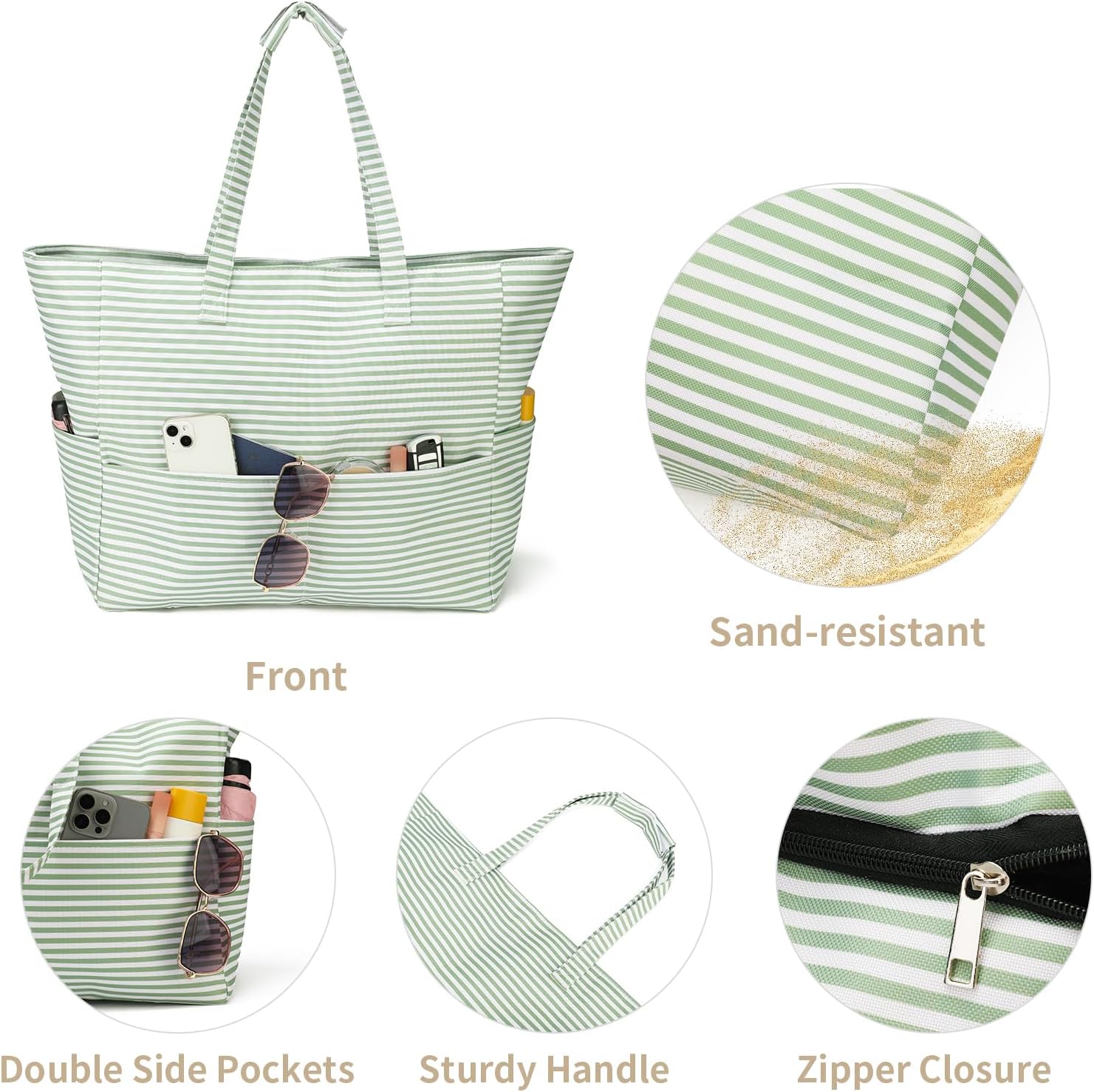 Beach Tote Bags for Women Large Beach Bag with Zipper Pool Bag for Gym Weekender Travel Water-resistant Sand-resistant - Image 6