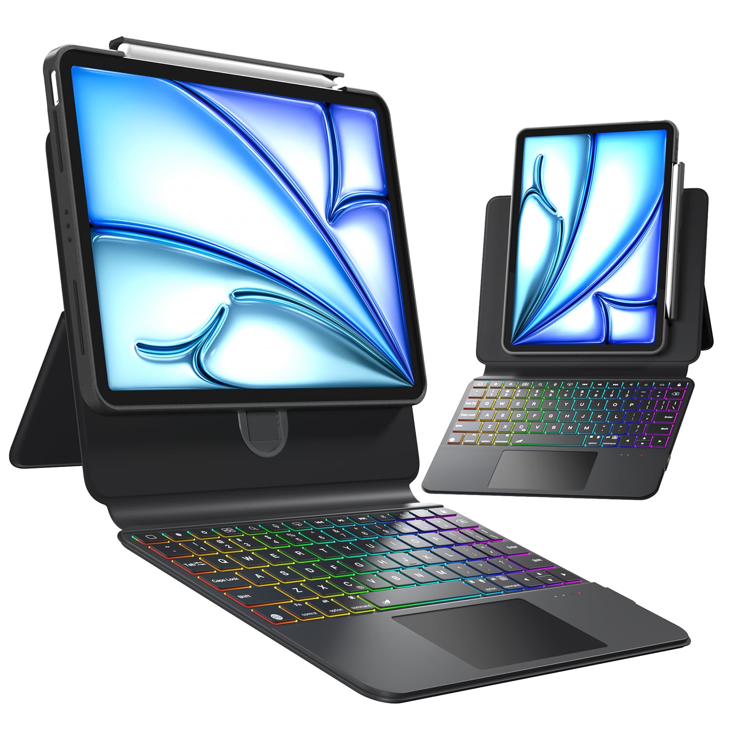 Uminy Keyboard Case for iPad Air 13"(M3 2025/M2 2024)& Pro 12.9" (6th/5th/4th/3rd Gen)- Height Adjustable, Multi-Touch Trackpad, 360° Rotatable,