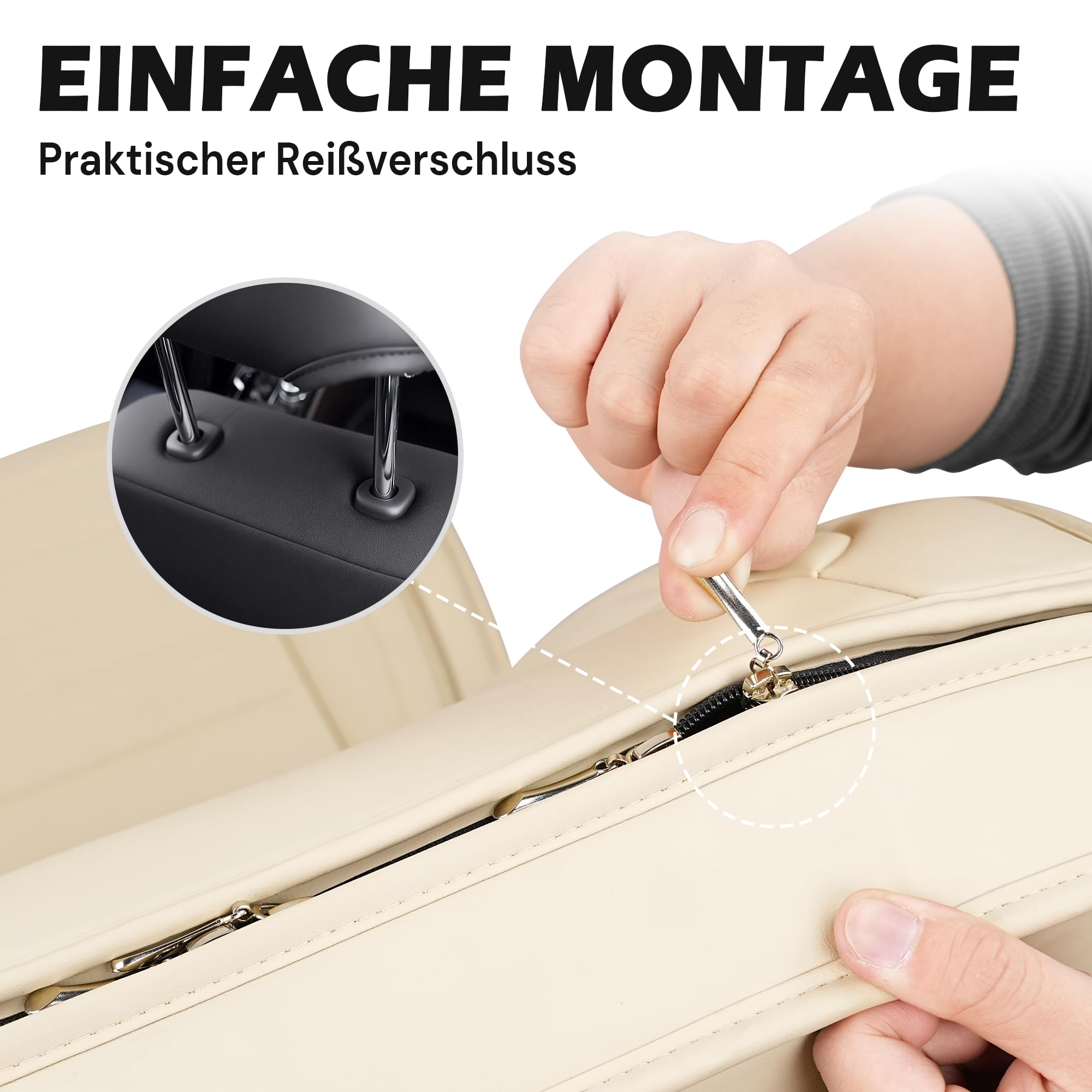 Für 99% MINI-Modelle sitzbezüge | Autositzbezüge Komplett Set Universal in Premium-Optik | Auto Sitzbezüge Airbag Geeignet | Wasserdicht Sitzbezug Einfach zu montieren (Vollsatz, Beige)