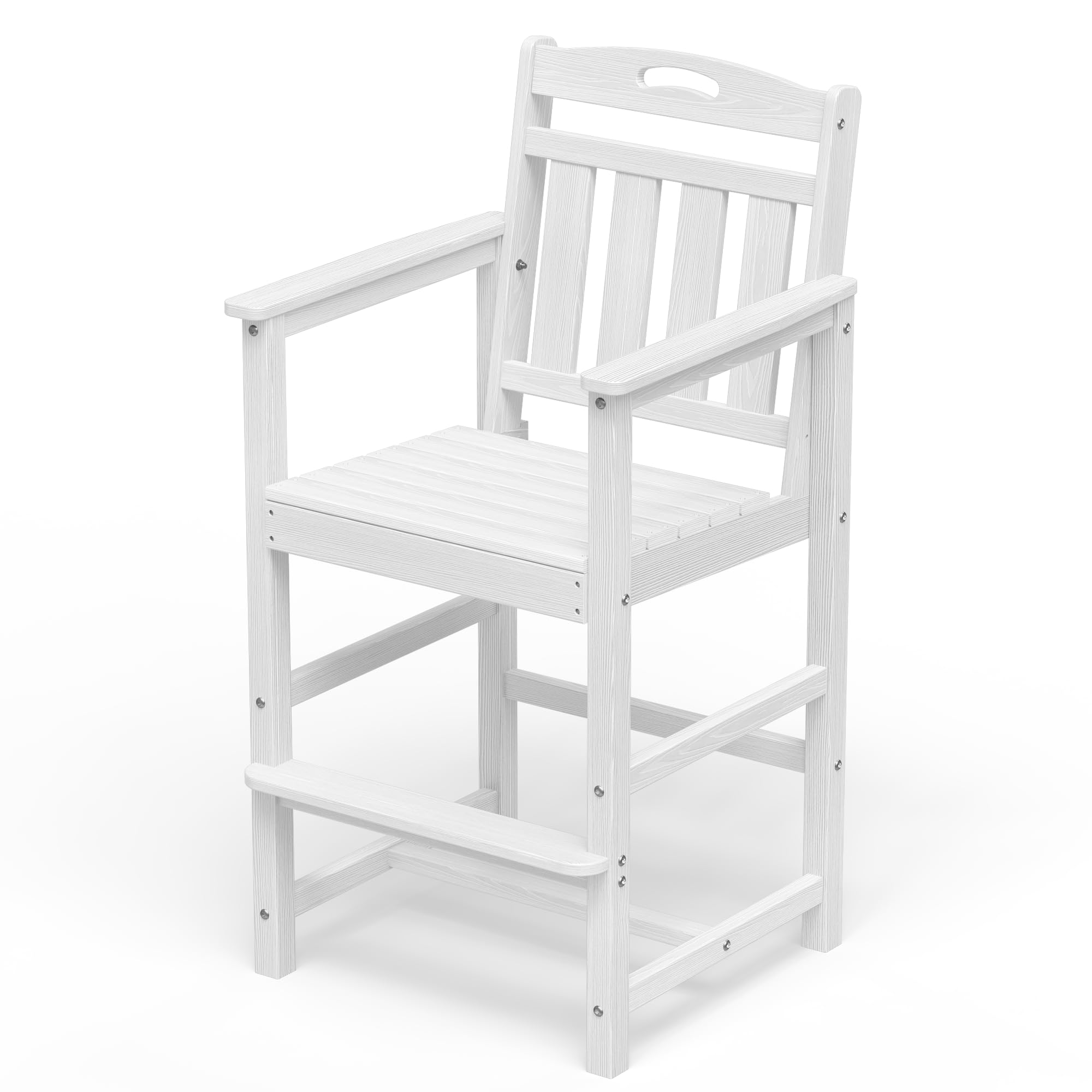 HDPE Outdoor Patio Tall Bar Chair, All-Weather Bar Height Balcony Adirondack Stools for Bistro, Garden, Backyard, Deck | White