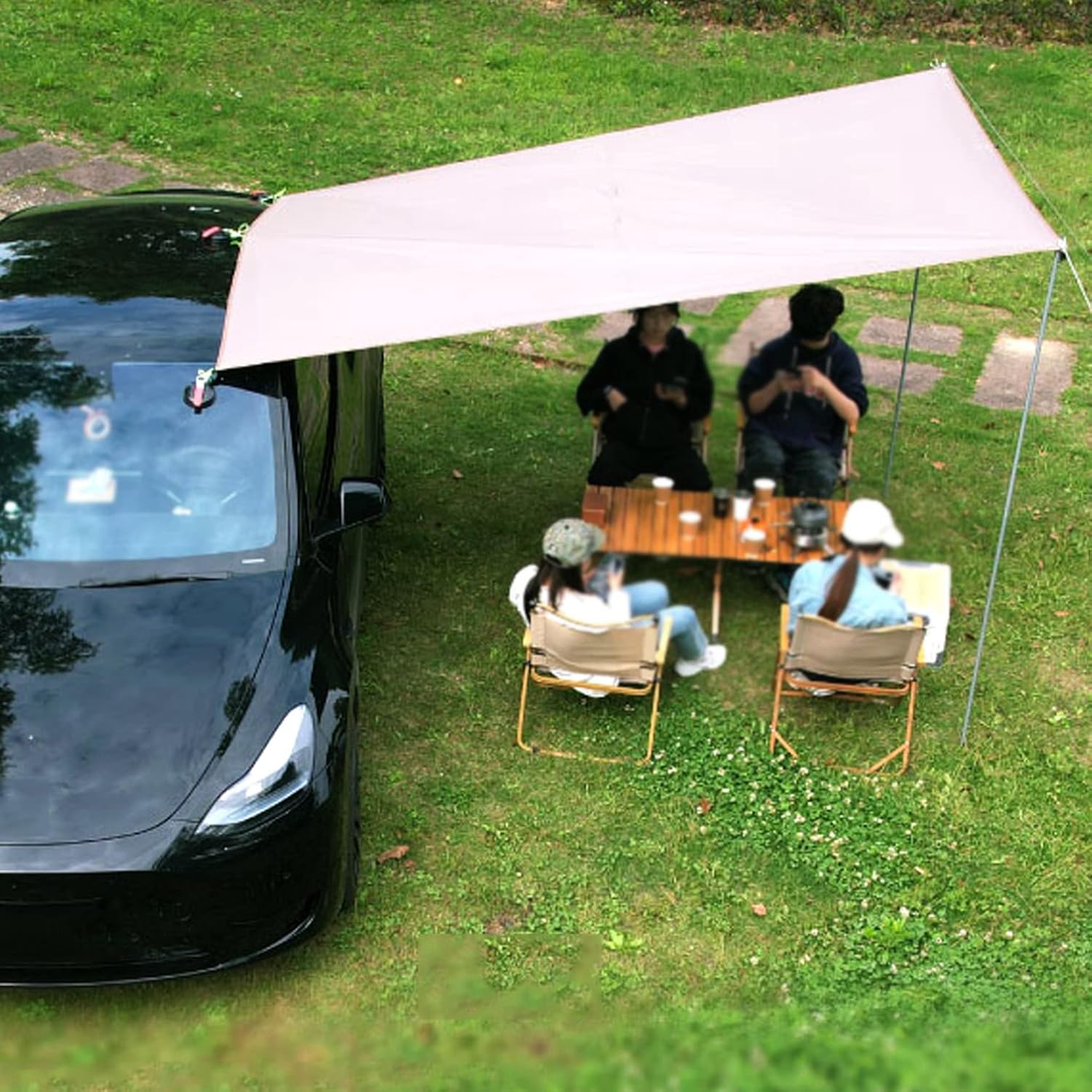 Waterproof Car Side Awning Camping Rooftop Tent Sun Shelter, Portable Oxford Cloth Auto Canopy Camper Sun Shade,with Adjustable Tarp Poles and Suction Cup,for SUV/Campers (A) (C) image 3