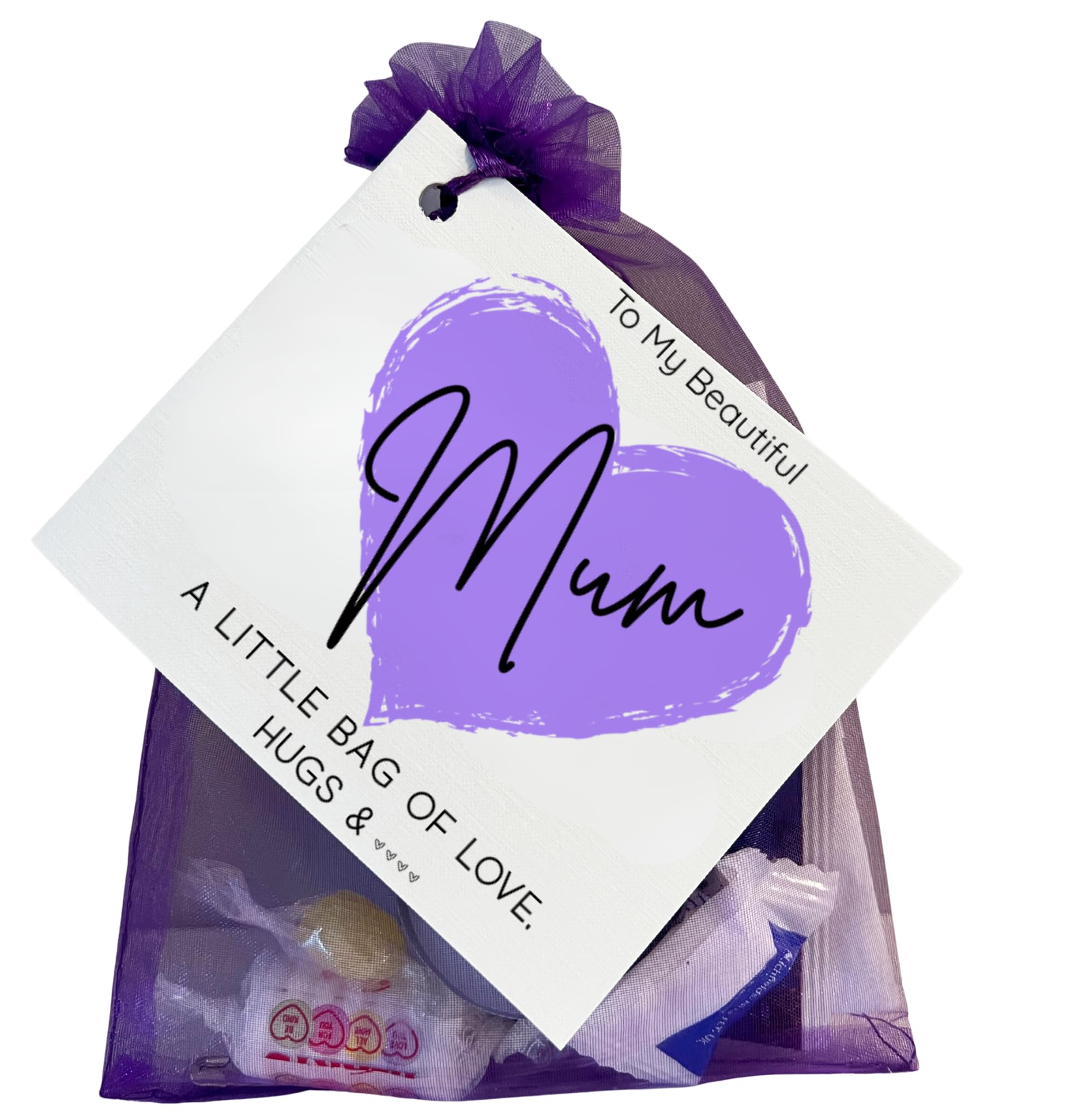 Mum Gift and Card | Little Bag of Love & Hugs – A thoughtful & Sentimental Keepsake (Purple)