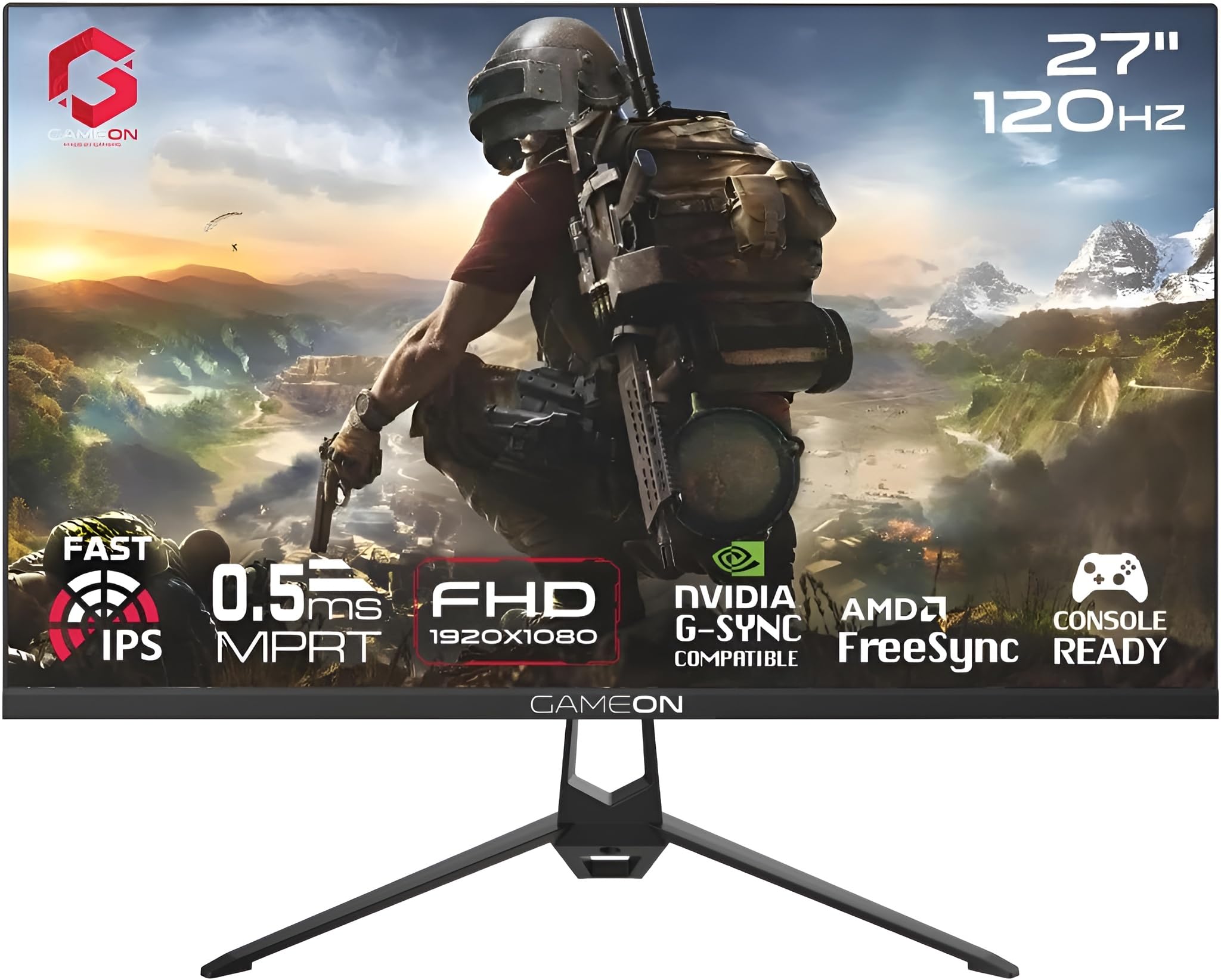 GAMEON 27” IPS Gaming Monitor – FHD 1920x1080, 120Hz, 0.5ms MPRT MPRT, HDMI 2.1 Port, PS5 Compatible, Smooth Console & PC Gameplay, GOES27FHD120IPS - Black