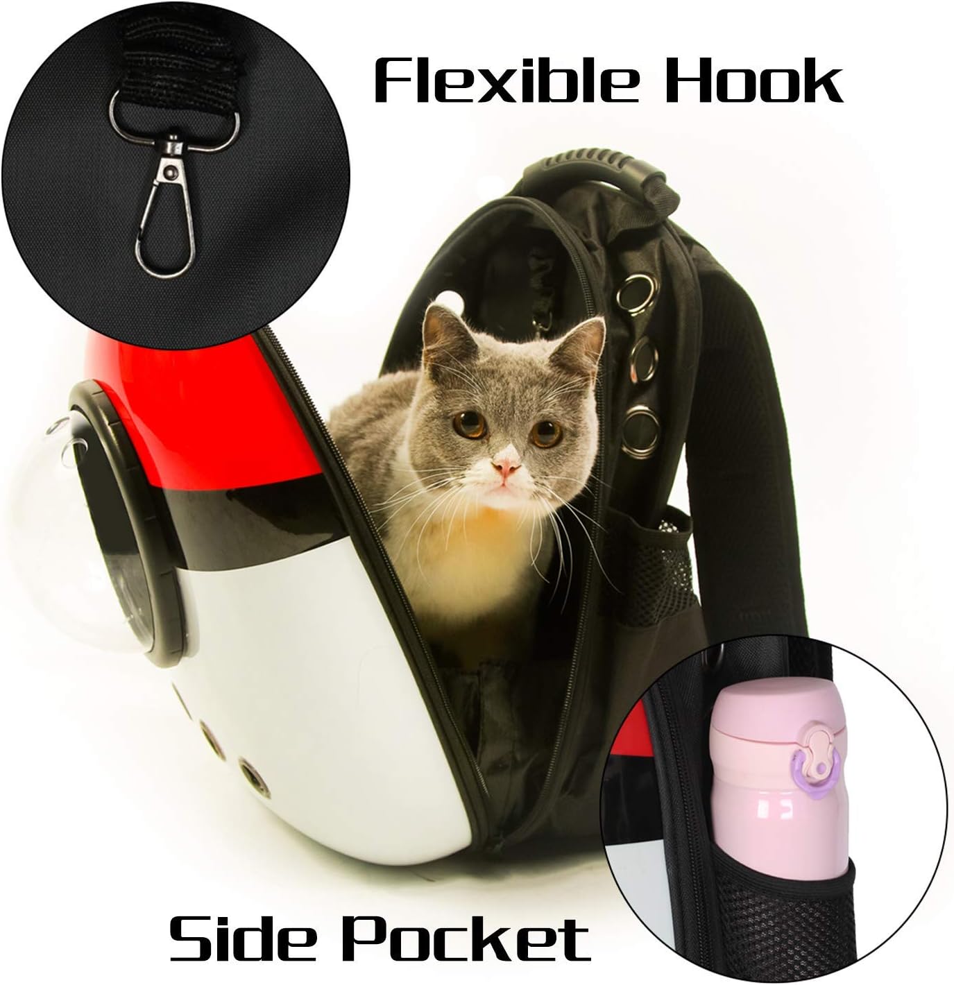 Scurrty Cat Carrier Bubble Backpack for Small Dog Space Capsule Knapsack Pet Travel Bag,Waterproof,Breathable, Extra Large, (Red&White Large)