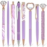 Supervitae 8 Pcs Purple Ballpoint Pen Women School Stationery Gifts Journaling Liquid Sand Glitter Black Ink Pens Bridal Shower Gifts for Wedding Office Desk Supplies