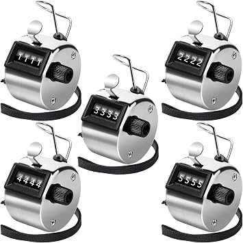 PETKNOWS Handheld Mechanical Counter Clicker, 5 Pcs 4-Digital Number Tally Click Counter for School Event Golf Sports Office Stadium