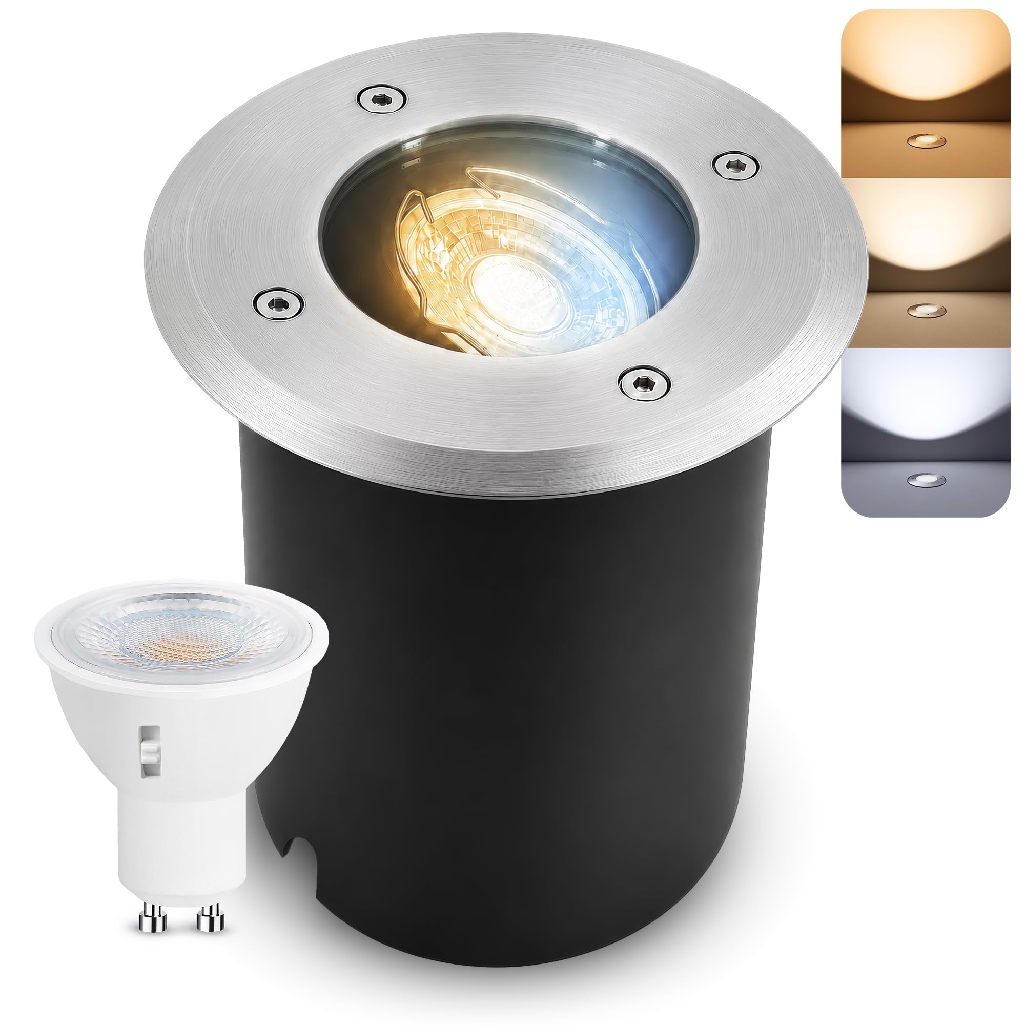 SSC-LUXon JUAVI Foco led orientable para empotrar en el suelo GU10, con resistencia IP67, con led GU10, 6 W, blanco cálido, 230 V, foco exterior transitable