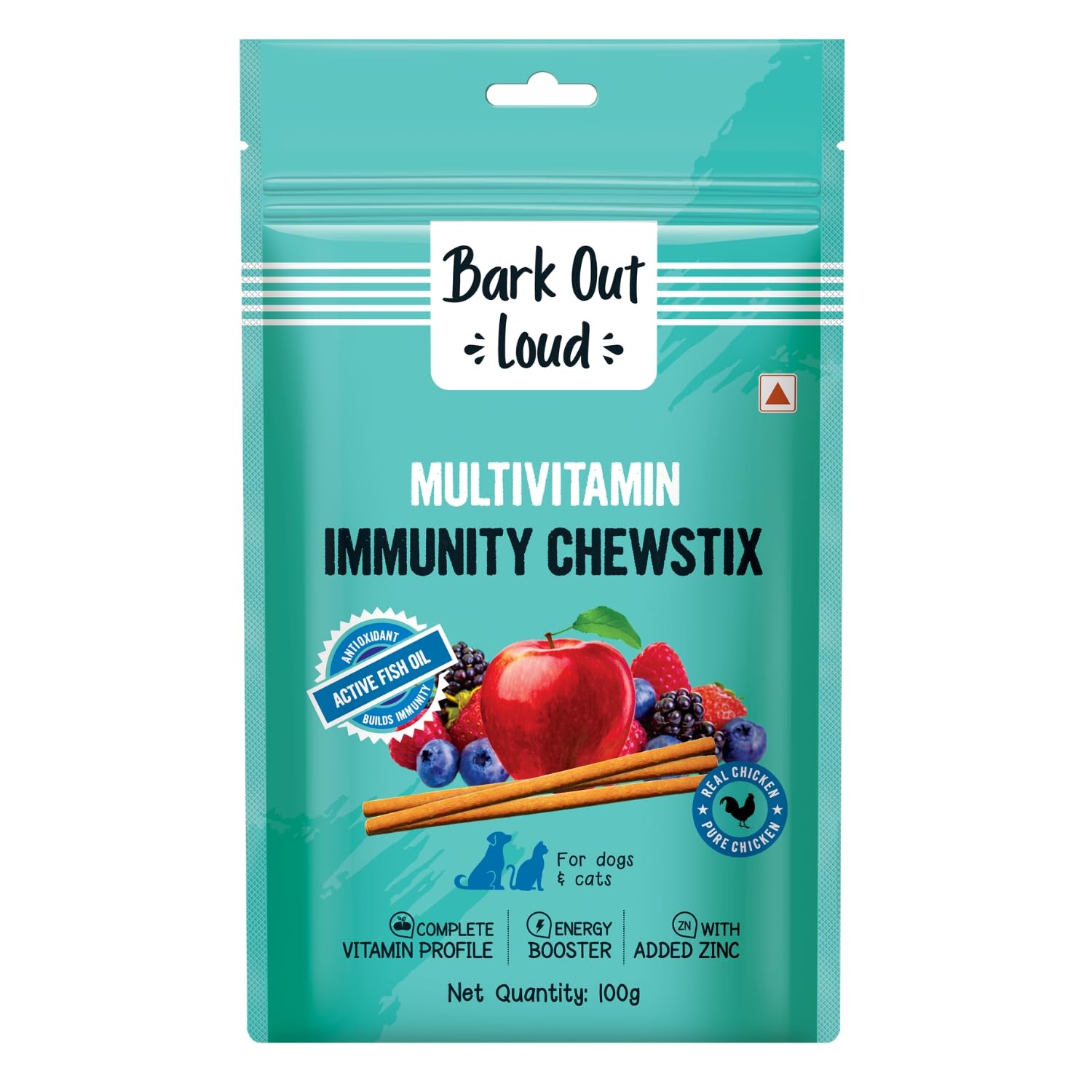 Bark Out Loud by Vivaldis - Fresh Chicken Immunity Chewstix Treats with Omega & Zinc for Overall Health & Vitality Stick for Dogs & Cats of All Life Stages Pack of 1 X 100 gmBark Out Loud by Vivaldis - Fresh Chicken Immunity C…