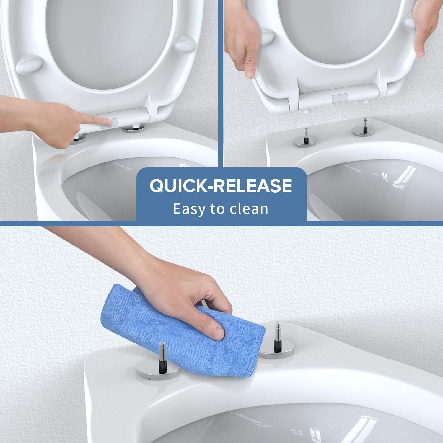 Abattant WC, MUJIUSHI Lunette de Toilette avec Fermeture en Douceur, Frein de Chute, Dégagement Rapide à Un Bouton et Charnière Réglable, Abattant WC en Forme de O