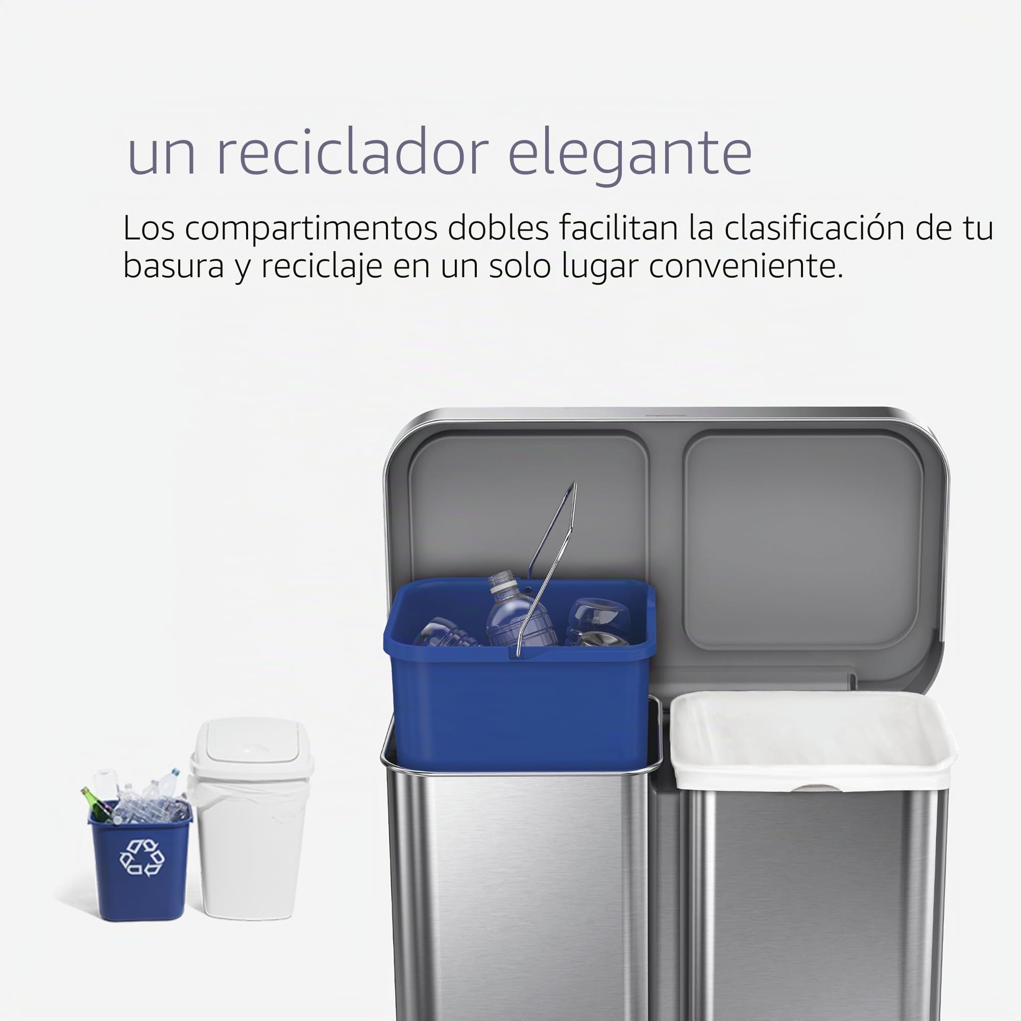 simplehuman CW2025 cubo doble compartimento con pedal y almacén de bolsas de basura, acero inoxidable cepillado, 58 L (34/24)