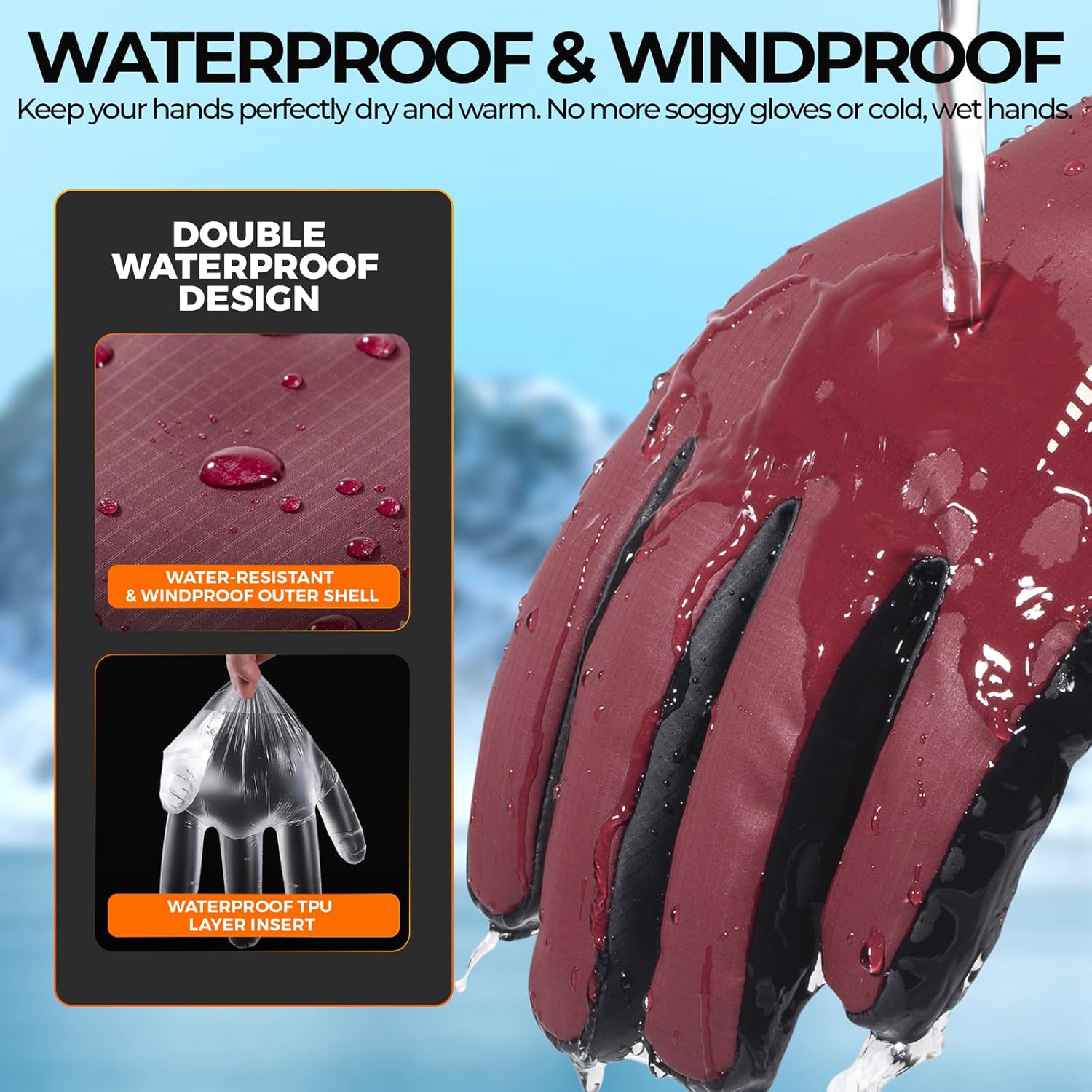 rivmount Winter Gloves 3M Warm Cold Weather Ski Snow for Men Women, Thermal Waterproof Touchscreen Windproof, Suitable for Running, Driving, Cycling, Hiking, Outdoor Sports, Daily Work - Image 3