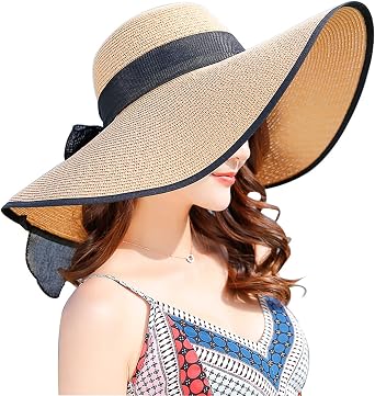 FSIGOM Womens Folable Floppy Hat,Wide Brim Sun Protection Straw Hat, Summer UV Protection Beach Cap