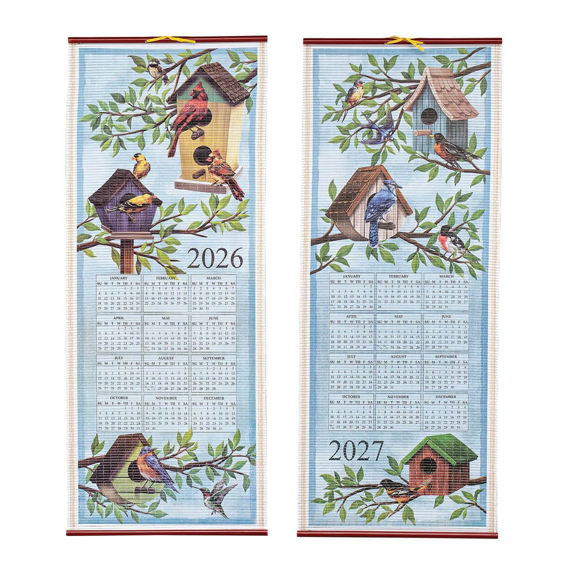 Dual-Sided 2 Year Scroll Calendar, Birds Houses Design – Ideal for Small Spaces - Bamboo-Like Paper, 12 ½ in. by 33 in