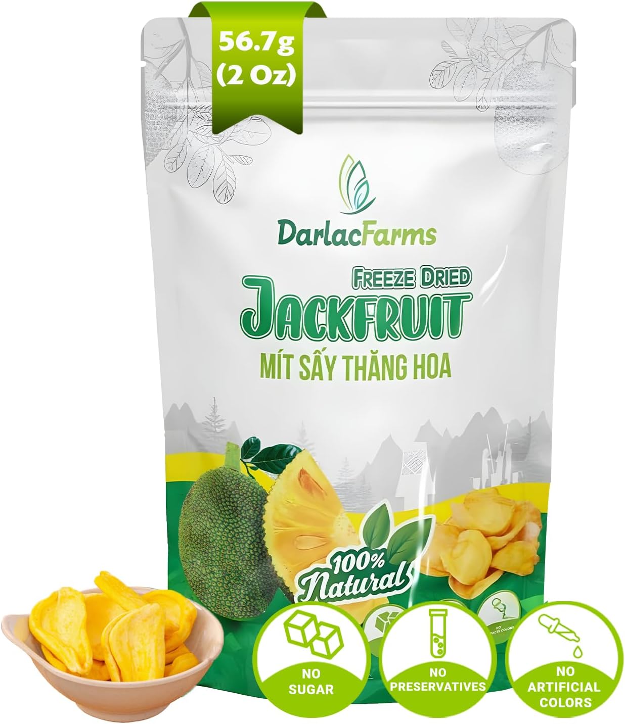DARLAC FARMS Freeze Dried Jackfruit Bites, 2 Oz – 100% Fruit Only, No Sugar Added, Crispy Tropical Fruit Snacks, Healthy Dried Fruit Snack for Kids & Adults, Vegan, Gluten-Free (Pack 1)