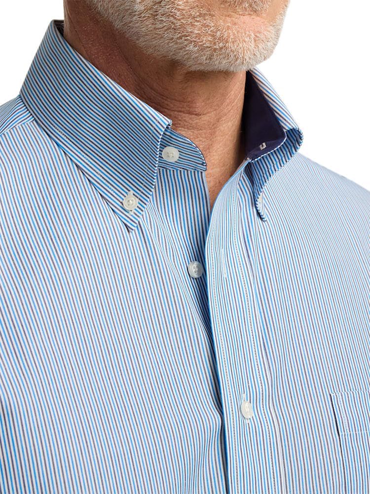 Paul Fredrick Men's Classic Fit Non-Iron Cotton Stripe Dress Shirt - Image 4
