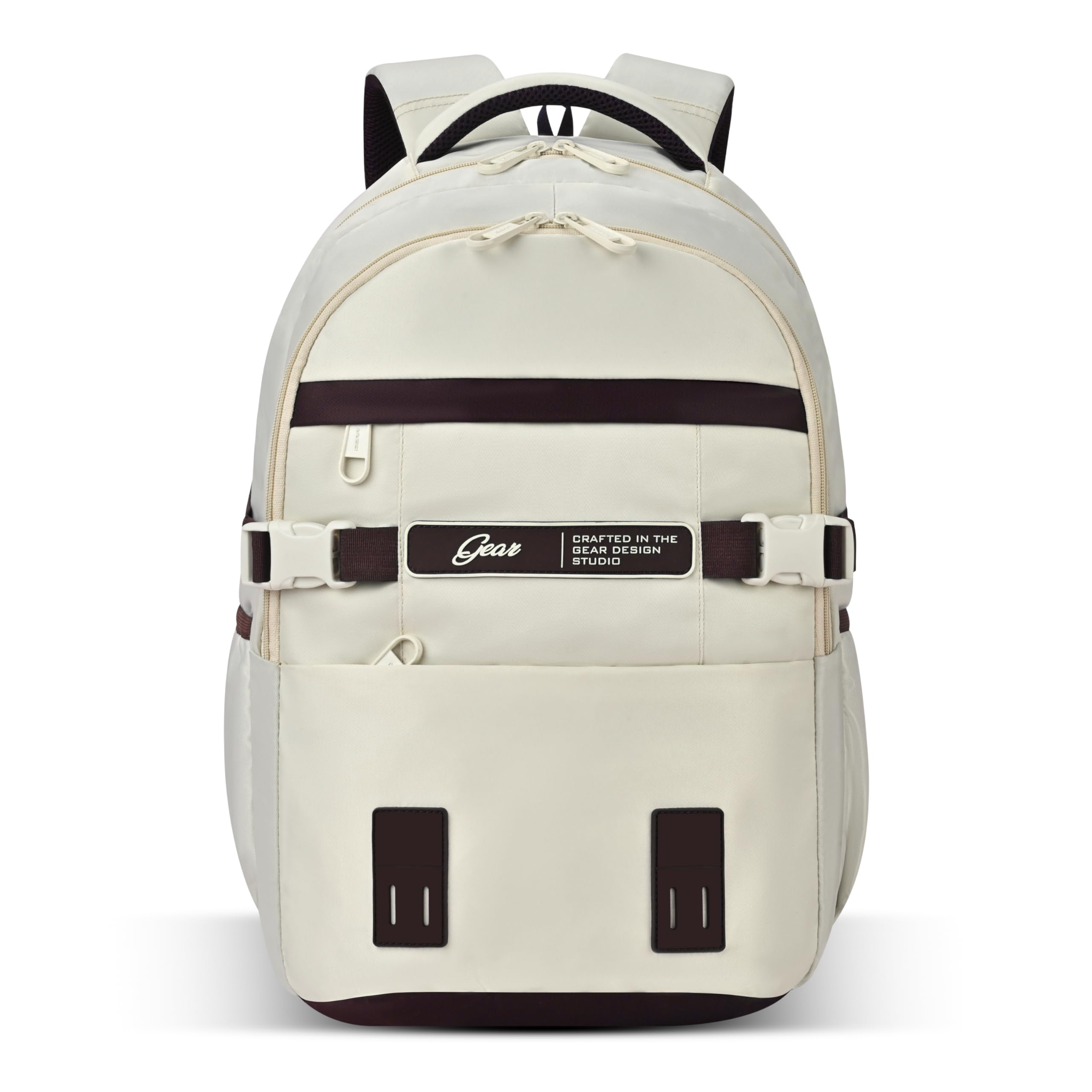 Gear Elegant 19"/35L Large Water Resistant School Bag | Casual Backpack | Daypack | Travel Backpack | Kids Bag for Boys/Girls (Cream - Brown)